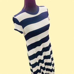 Navy Blue Striped Midi T-Shirt Dress Small